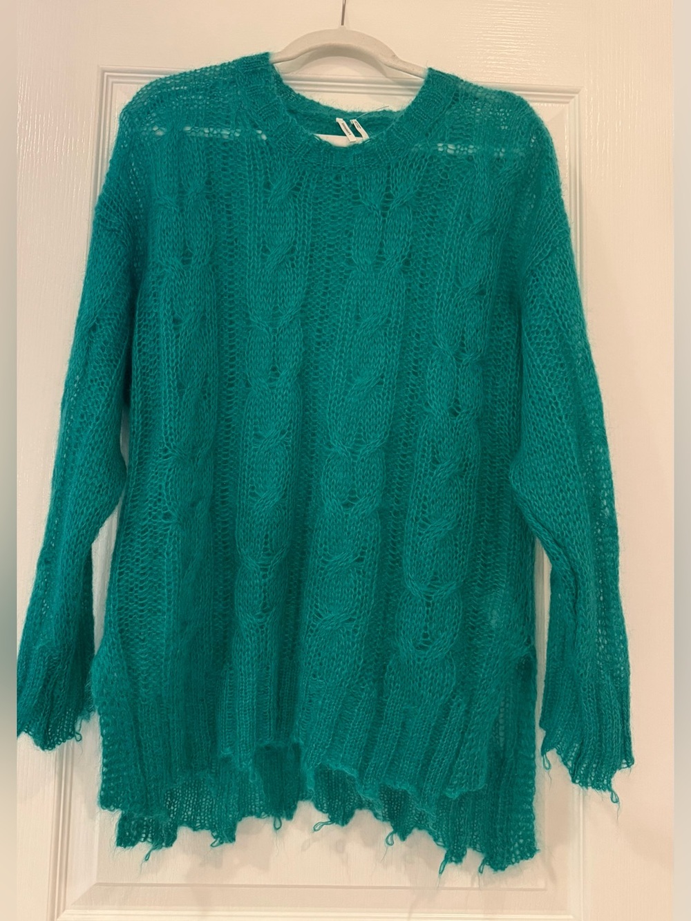 Anthropologie Teal Posey Stitchy Wool Sweater NWOT M Made in Italy
